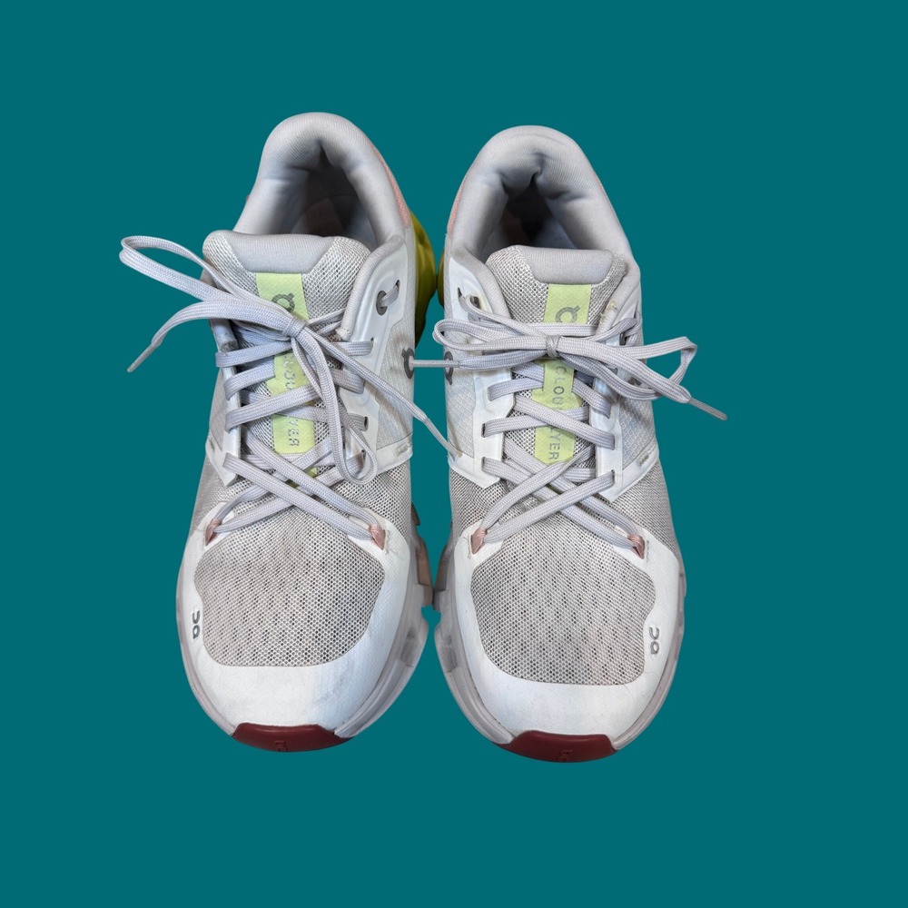 On Cloudflyer Running Shoes Womens 8.5 White Lime Good Stability Sneakers